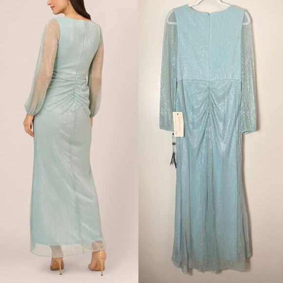 NWT ADRIANNA PAPELL DRESS GOWN 12 GREEN MOTHER OF BRIDE FORMAL EVENING - Picture 3 of 16